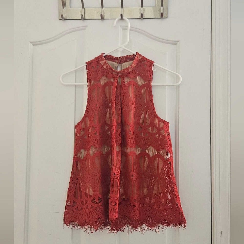 Love, Fire - Red Lace Sleeveless Blouse
